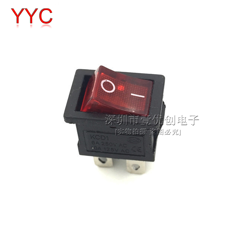 KCD1-104 船型开关 船形翘板电源开关按钮 4脚带灯6A250V 21x15mm