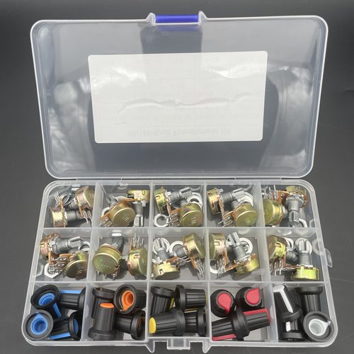 20PCS B1K5k10K20K50K100K电位器开关WH148带旋钮帽盒装单联15MM