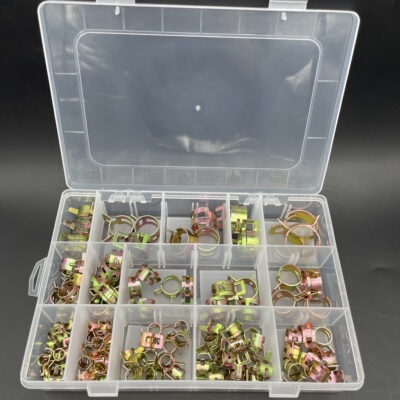 115pcs盒装镀彩锌弹性箍圈6-22 mm金属管夹弹性环箍卡箍套件