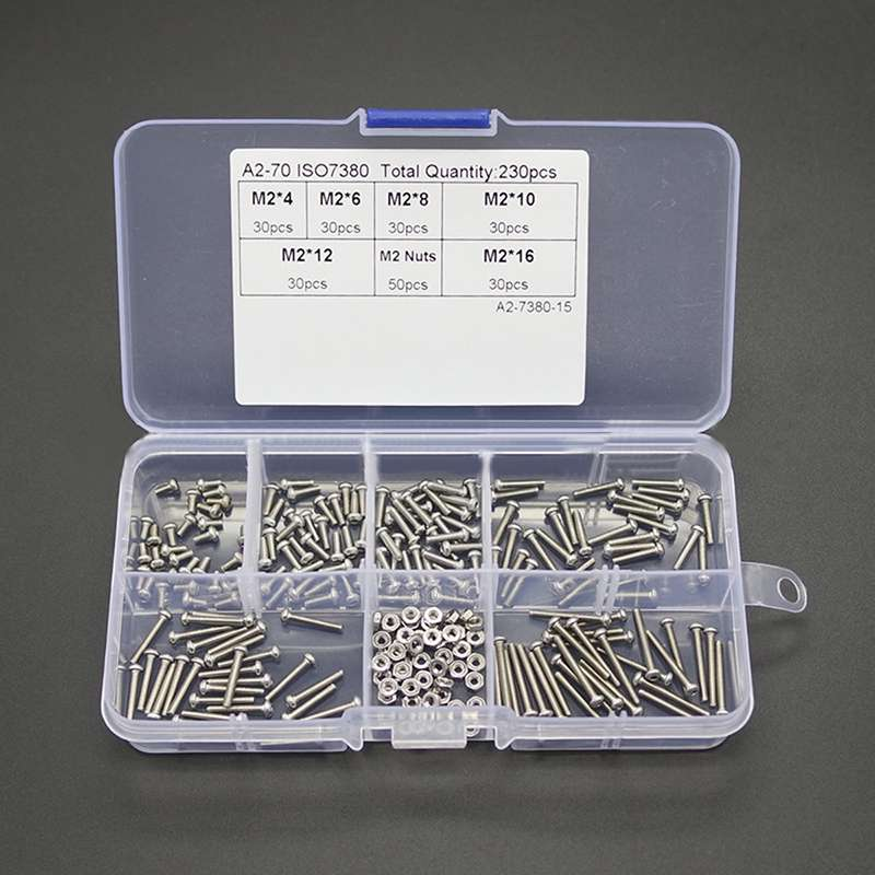 230pcs M2*4/6/8/10*12*16 碳钢圆头十字螺丝螺母组合套装