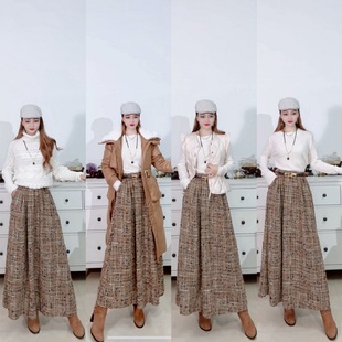 濛濛家2026不退换小香风彩纱松紧腰捏褶南瓜裙半身裙