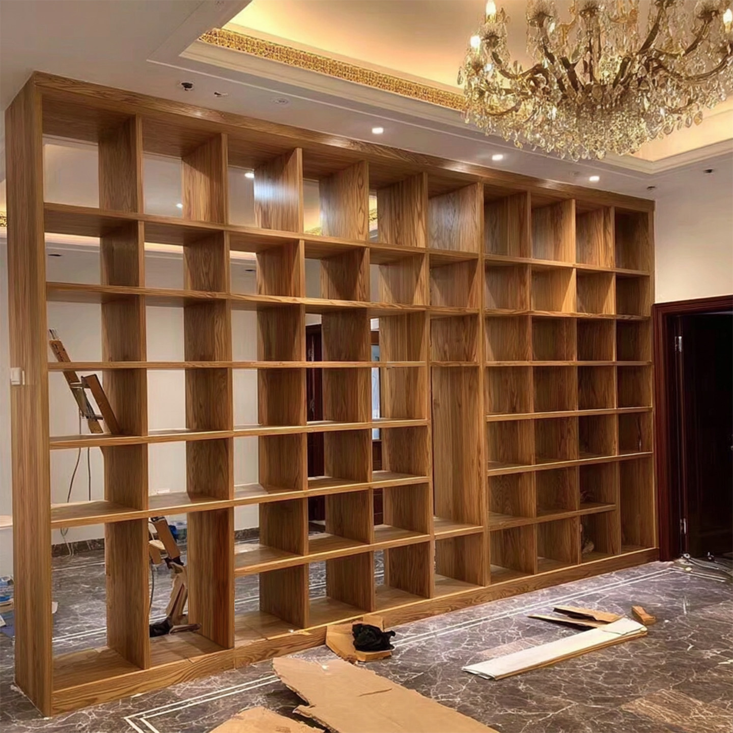 老榆木书架定制实木落地满墙书柜子隔断吊柜格子置物架架子木制