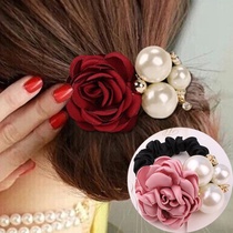 Head rope, hair rope, female hair ornament, head flower, pearl, rose hair ring, hair binding, leather band, head ornament, rose net, red pearl