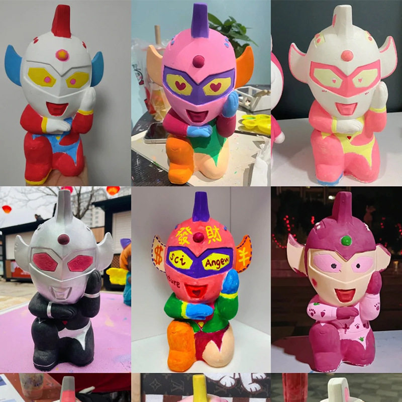 儿童涂色摔不坏非石膏娃娃迪迦奥特曼存钱罐搪胶陶瓷白胚画模具