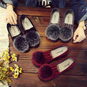 女软底毛毛球鞋平底鞋