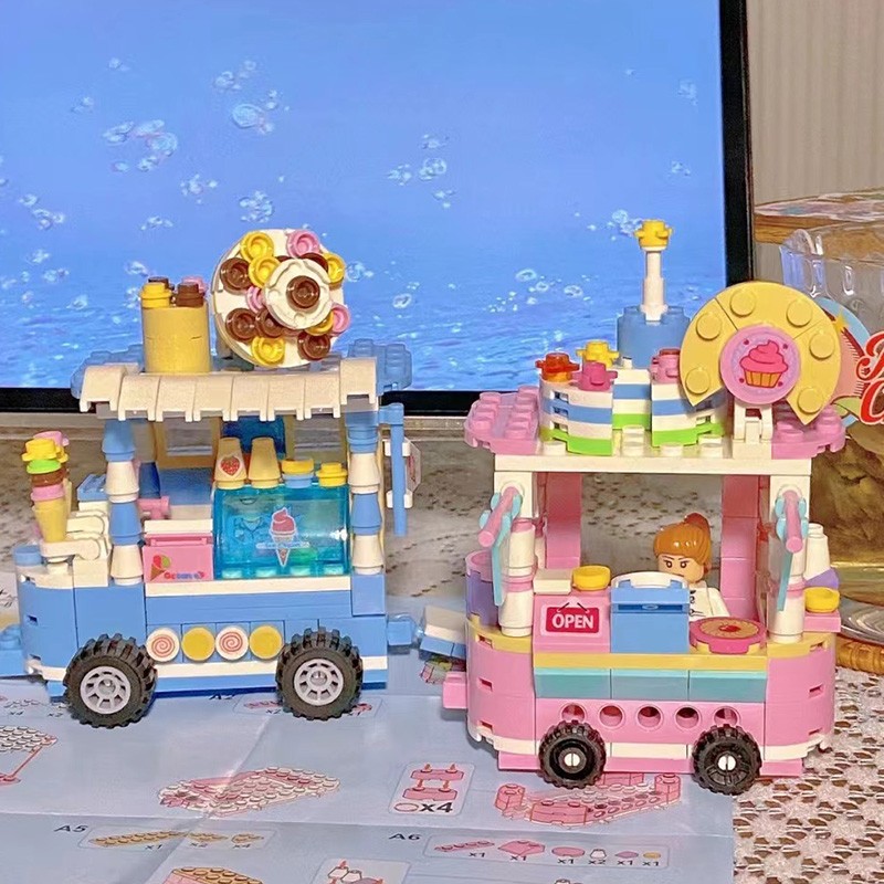 中国积木拼装小颗粒街景小女孩