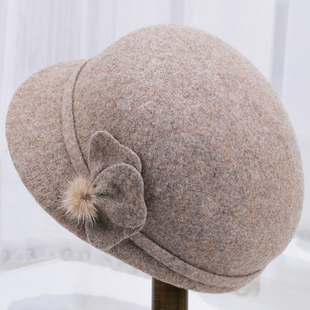 秋冬季新款女士羊毛呢鸭舌帽中老年人加厚保暖帽老人奶奶婆婆礼帽