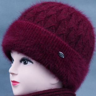 冬天中老年人帽子女妈妈兔毛针织保暖帽老太太毛线帽奶奶加绒棉帽