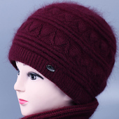 中老年人帽子女冬天妈妈兔毛线帽婆婆加绒保暖帽奶奶针织防寒棉帽