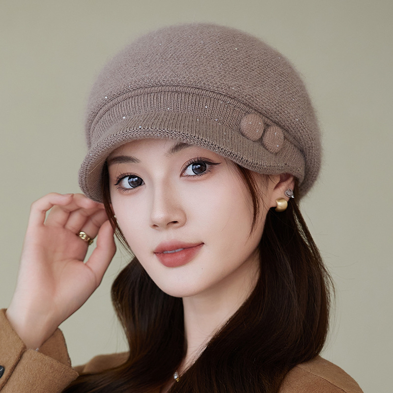 帽子女冬季韩版百搭兔毛针织保暖鸭舌帽中老年妈妈贝雷八角毛线帽