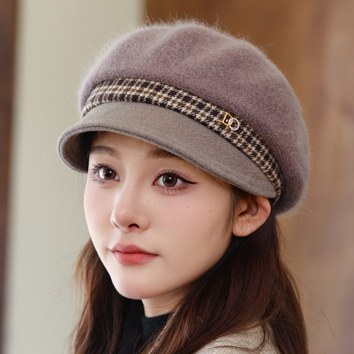 秋冬季帽子女中老年人妈妈加绒厚保暖鸭舌帽护耳针织毛线帽贝雷帽