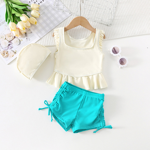 高品质韩国儿童泳衣女童分体平角裤 3岁5洋气女宝宝游泳衣 学生泳装