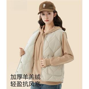 羽绒棉马甲女短款冬季加绒加厚保暖背心羊羔绒轻薄女款马夹女大码