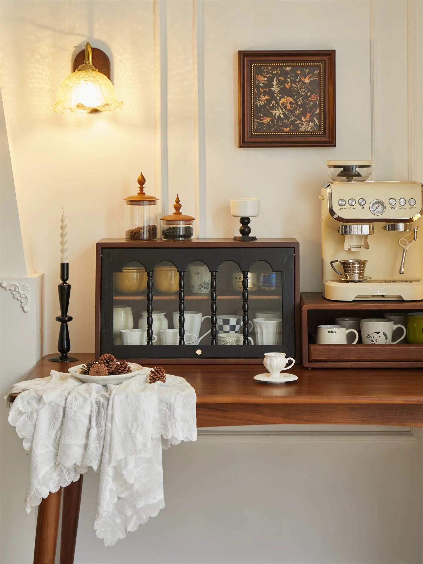 复古实木厨房台面置物架桌面化妆品收纳盒马克杯收纳柜手办展示架