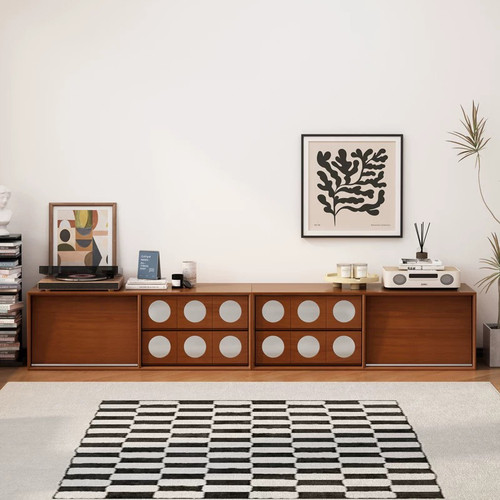 中古实木靠墙电视柜家用一体法式储物柜北欧家具客厅置物组合边柜