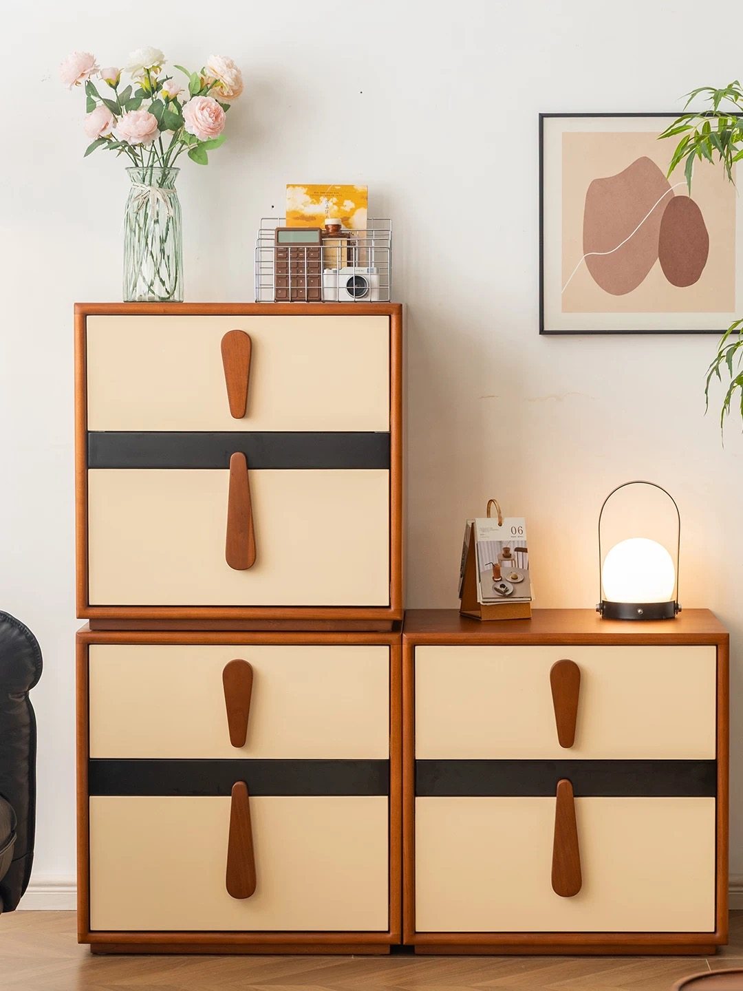 复古实木家用客厅多功能模块组合柜电视柜储物收纳边柜卧室床头柜