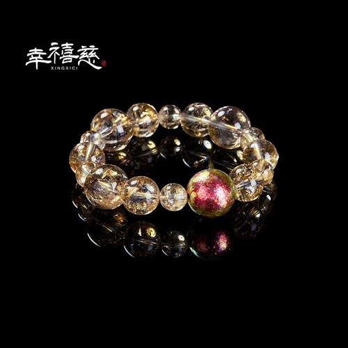 幸禧慈官方正品【金箔纳财·日照金山】非遗大漆 金锦鲤水晶手串