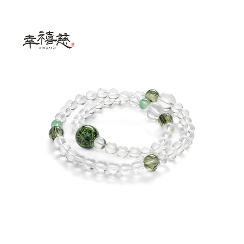 幸禧慈【金木·丰华】天然水晶非遗工艺大漆珠双圈手串
