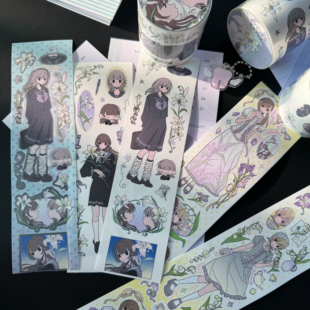 小京日常乐园 水底人原创雪霁百合胶带分装女孩与花束手帐贴纸