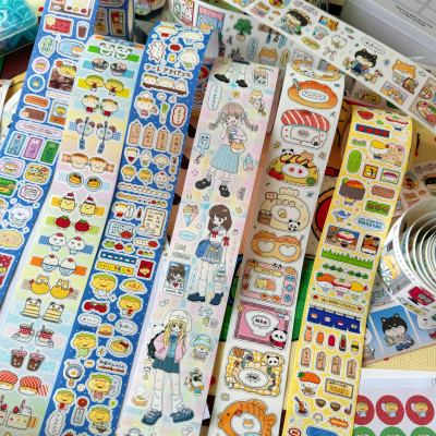 Ricemi小柴团切膜贴纸卷分装萌物女孩人物小狗可爱贴纸古早风装饰