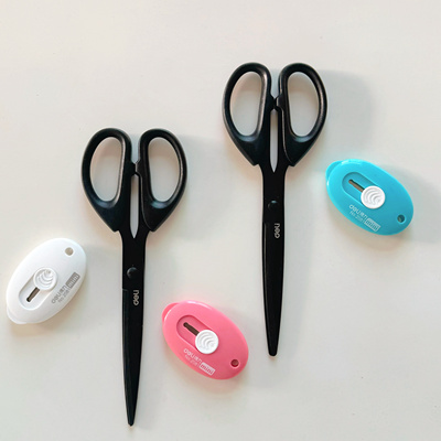 得力防锈不粘胶黑刃剪刀手帐工具小剪刀开箱美工刀办公用品拆快递