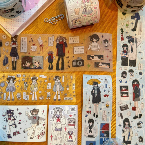 麻衣原创合集 糖分女孩萌少女贴纸卷分装手帐Diy手机壳大头贴贴纸