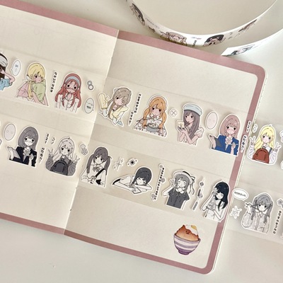 2amcake分装原创生活札记切膜贴纸卷人物韩系漫画风手帐胶带拼贴