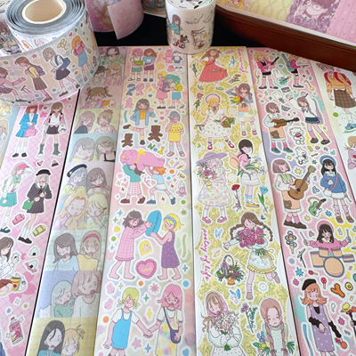 李星星合集| 原创贴纸卷分装可爱女孩森系少女的日常手帐素材拼贴