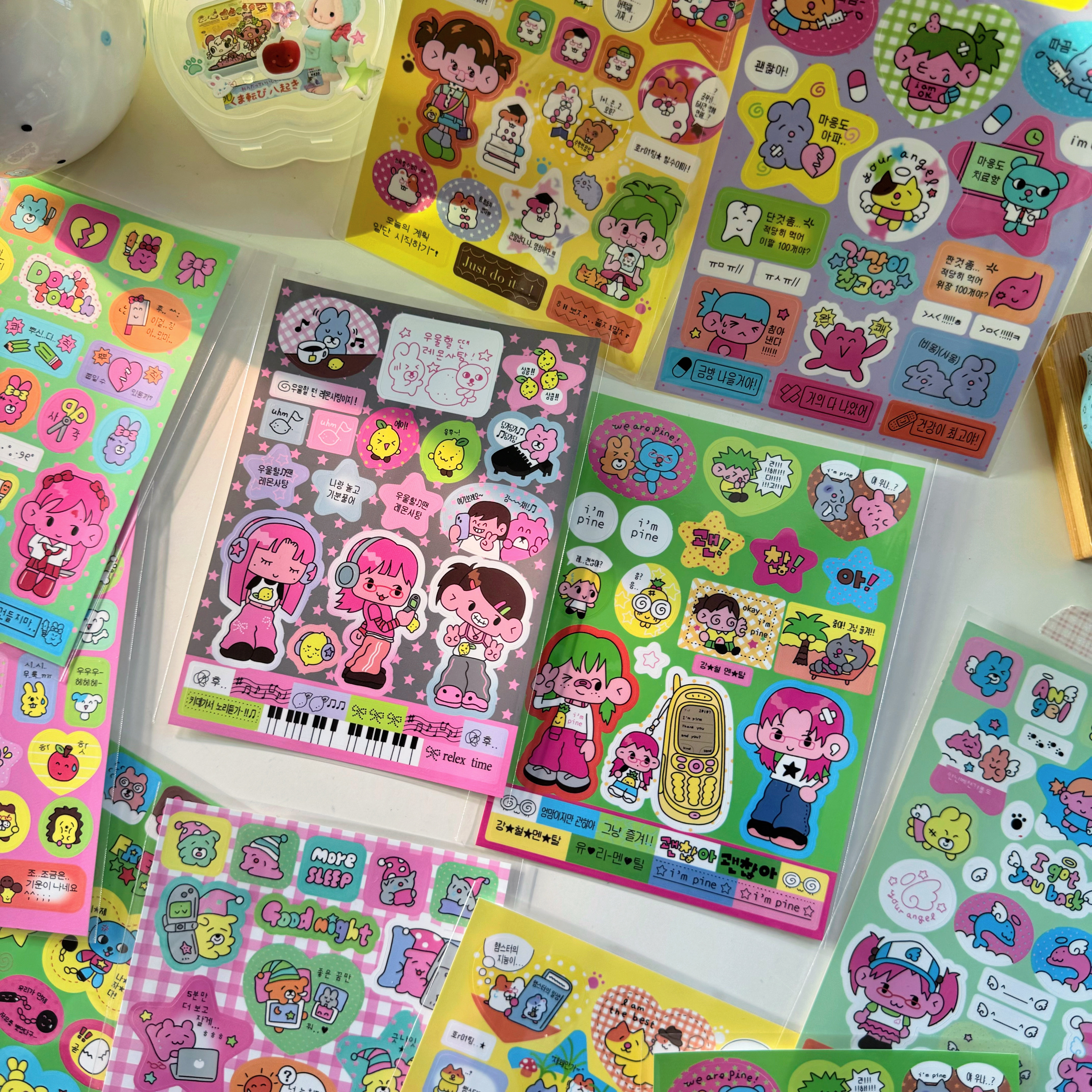 韩风可爱搞怪少女韩系日常人物贴纸ins咕卡手账diy创意贴纸贴画