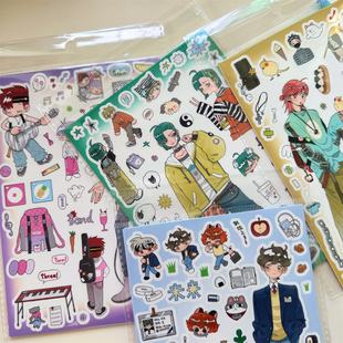 辣子星原创漫画男孩咕卡贴纸韩系学院插画风人物手账咕卡拼贴贴画
