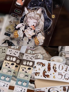 树下下下分装|魔法师小狐狸贴纸卷可爱狐狸少女标签贴数字装饰