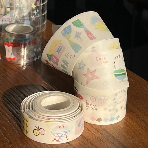 黄哈哈HahaeR原创胶带卷分装盐系好多星星切膜字素贴纸手帐装饰