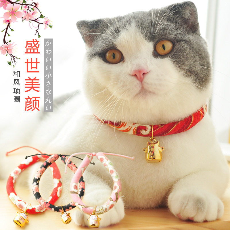 猫咪铃铛项圈日本和风绳子项链