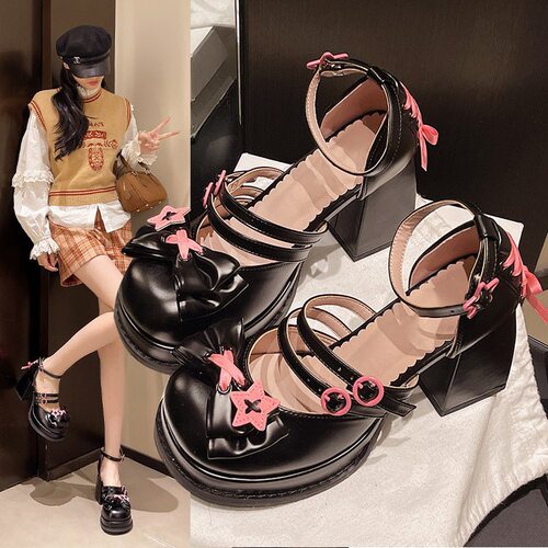 lolita玛丽珍8cm厚底蝴蝶结鞋