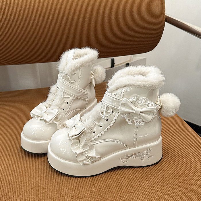 甜美可爱lolita保暖学生冬季雪地靴加绒厚底白色棉靴学院风短靴子,女鞋,时尚雪地靴,淘宝优惠券,粉丝福利购,淘宝优惠卷