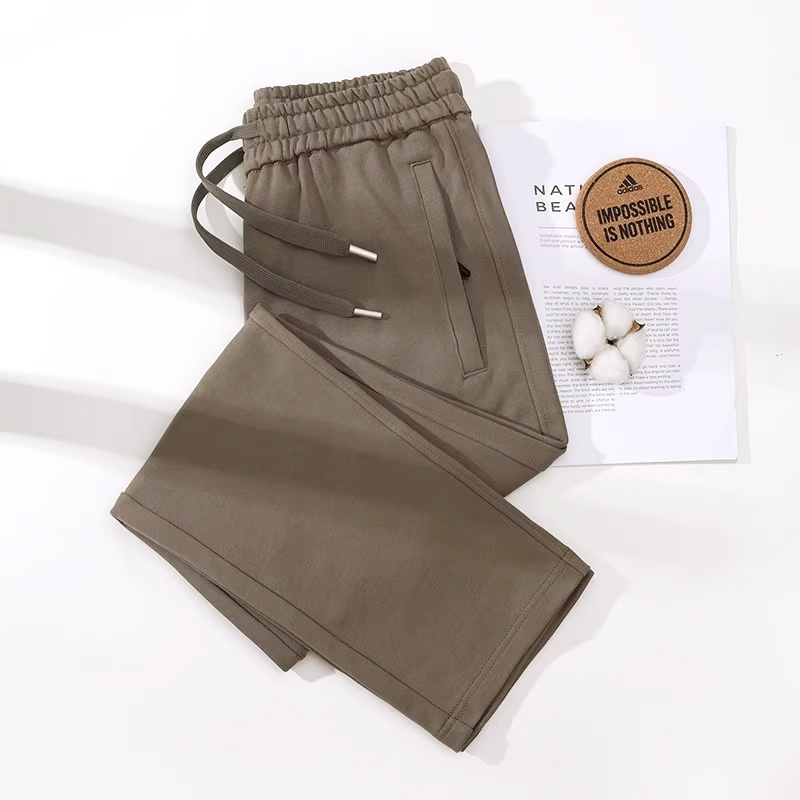 墨绿色纯棉卫裤男直筒重磅拉链全棉裤子长裤秋冬季运动休闲裤男士