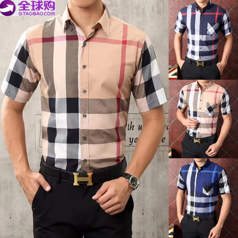 正品欧巴宝莉安娜衬衫男短袖经典格纹商务休闲品牌英伦格子衬衣服