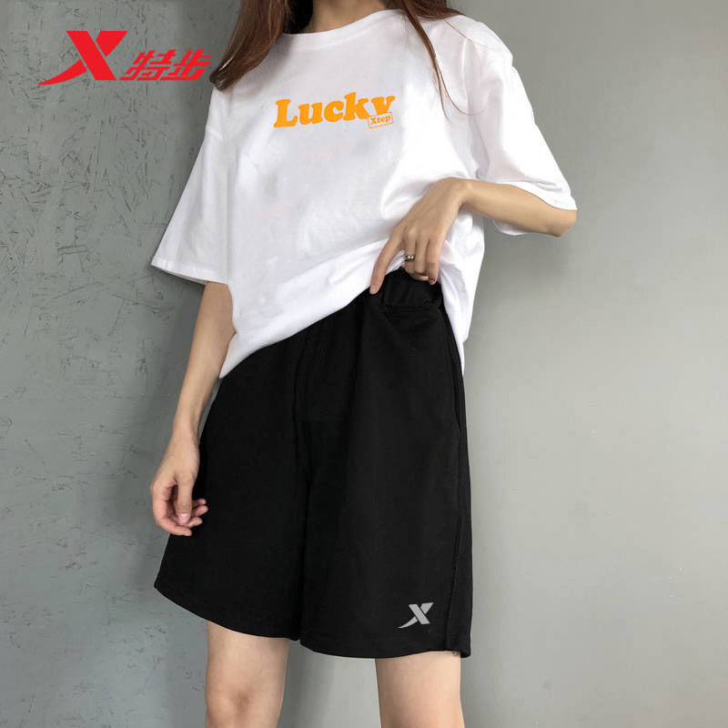 特步短袖t恤女官方正品夏季新款休闲潮流半袖衫运动上衣圆领t恤女