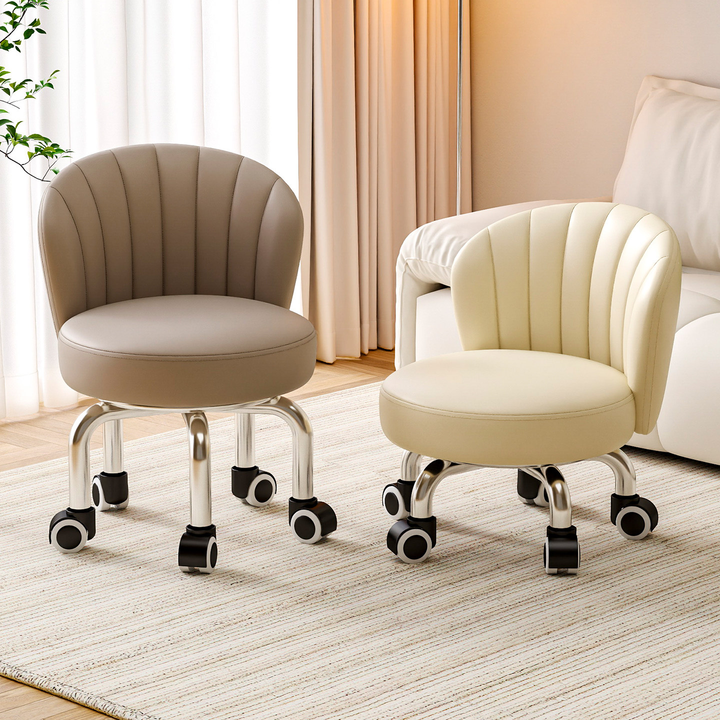 万向轮小凳子家用滑轮矮凳静音靠背小矮凳带娃学步美缝圆凳换鞋凳