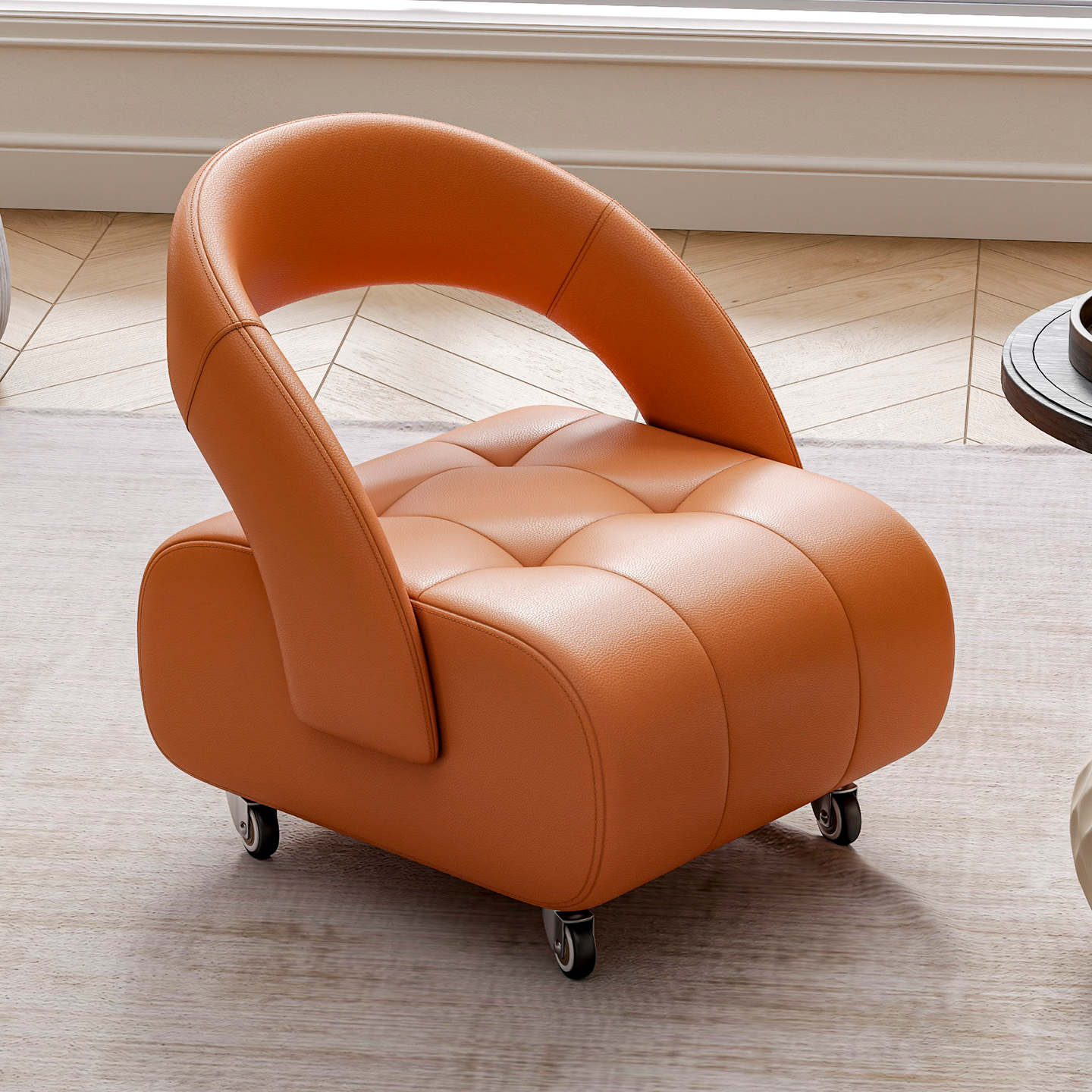 靠背椅子意大利万向轮客厅家用小凳子高级感滑轮静音小板凳沙发凳