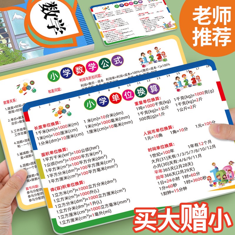 小学二三四年级数学公式大全单位换算立体几何图形知识点速记卡片