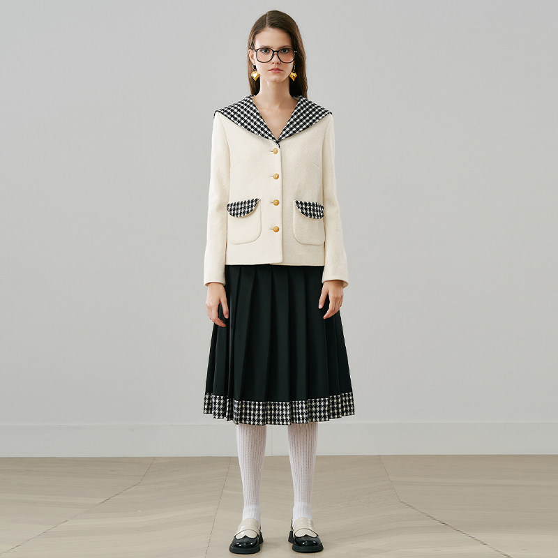 YAOZONKU官方姚宗谷原创设计千鸟格海军领A型外套