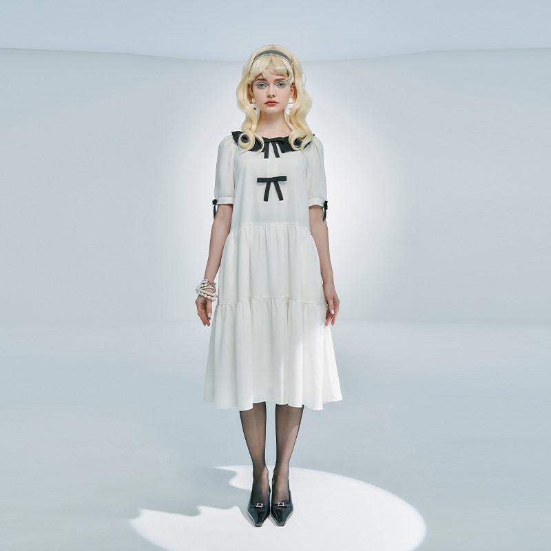 yaozonku官方姚宗谷原创设计拉夫领蝴蝶结装饰连衣裙