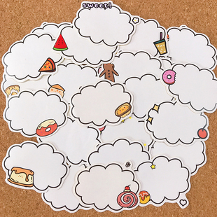 卡通小猫甜品可书写标签文本框不干胶贴纸儿童成长相册装 饰粘画