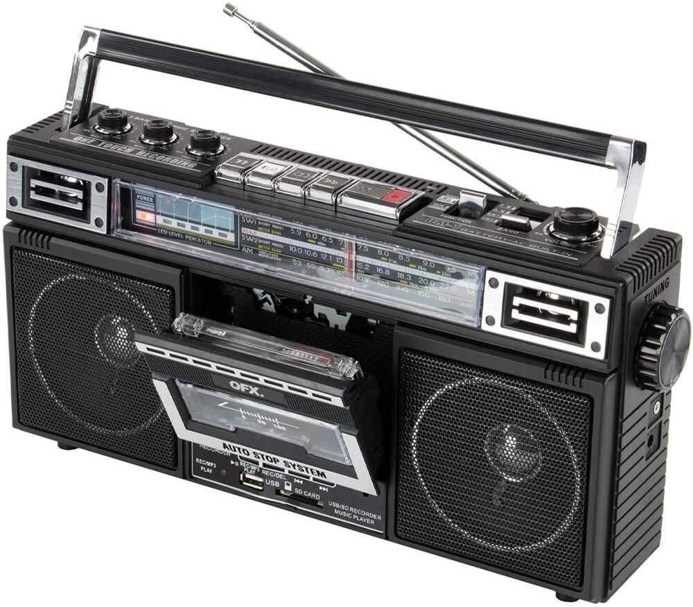 美国采购QFX 盒式播放器拾音器 带4频收音机、MP3转换器和蓝牙