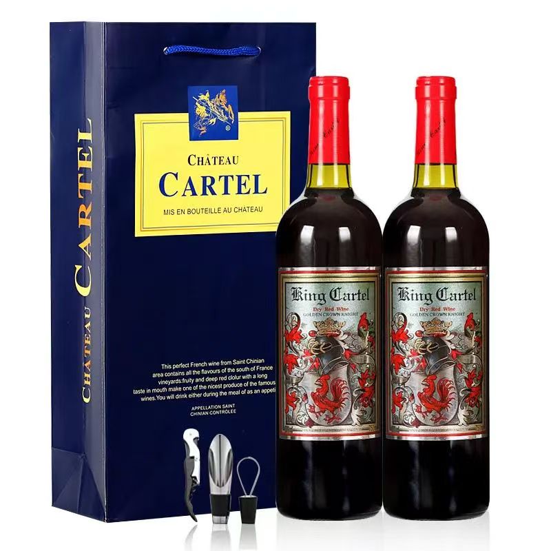 卡特尔金冠骑士干红葡萄酒750ml*2支带精美礼袋和海马刀倒酒器