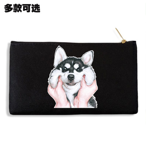 哈士奇雪橇犬可爱卖萌揉脸捏脸帆布袋笔袋零钱手机包收纳包手拿包