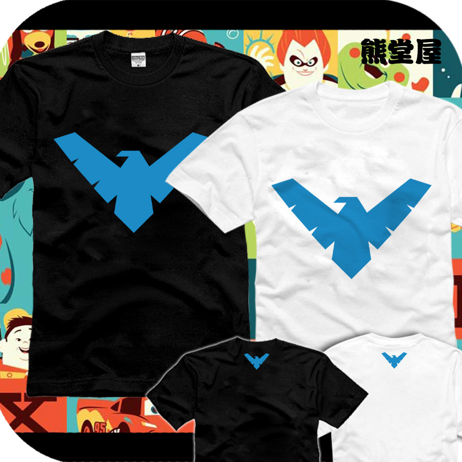 夜翼蝙蝠侠logo标志符号宽松直筒圆领全纯棉短袖t恤衫半袖上衣服