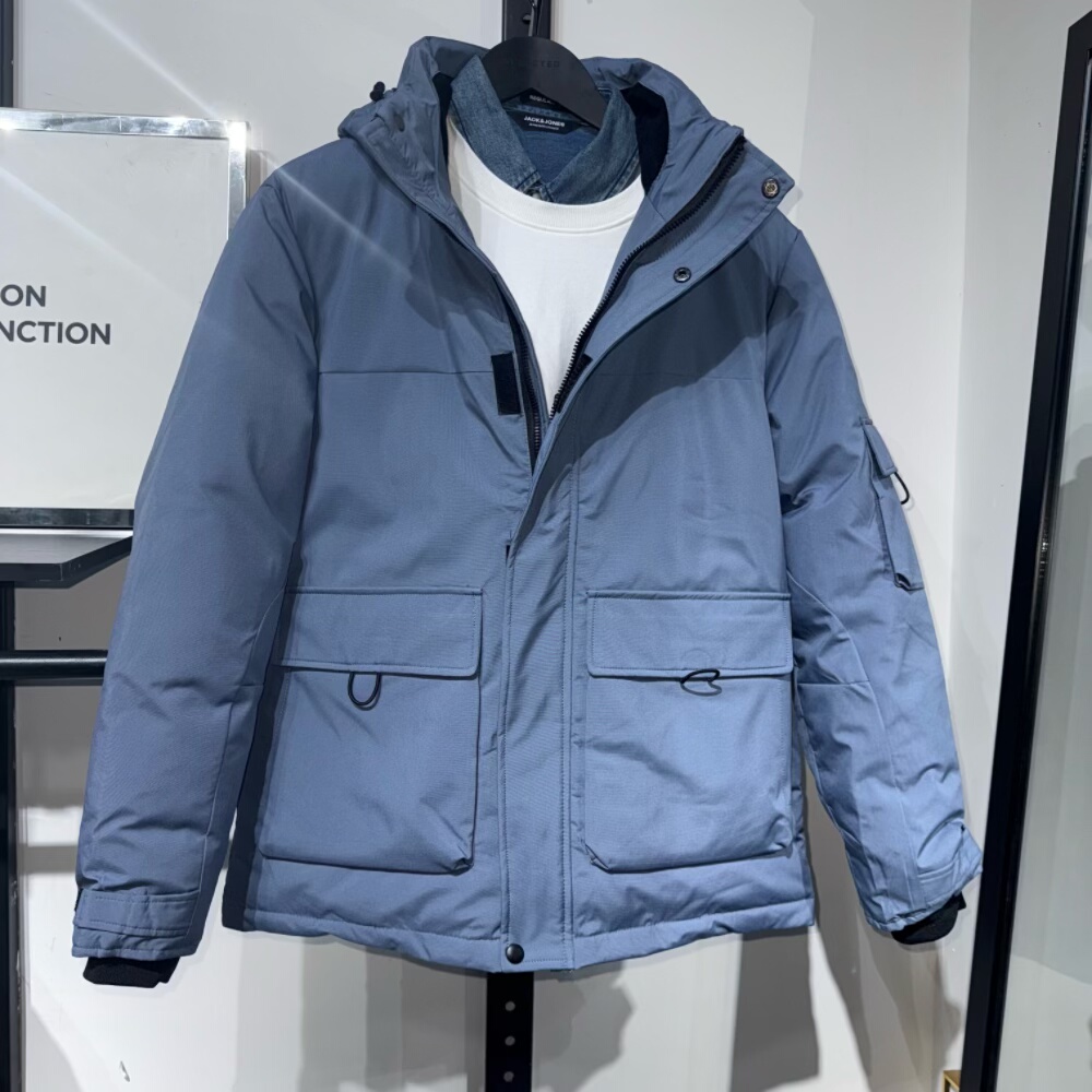 jj剪标冬季男士白鸭绒加厚保暖拆卸帽工装休闲90%羽绒服夹克外套