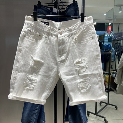 JJ品牌男装夏季纯棉破洞乞丐百搭潮青少年休闲百搭牛仔五分短裤